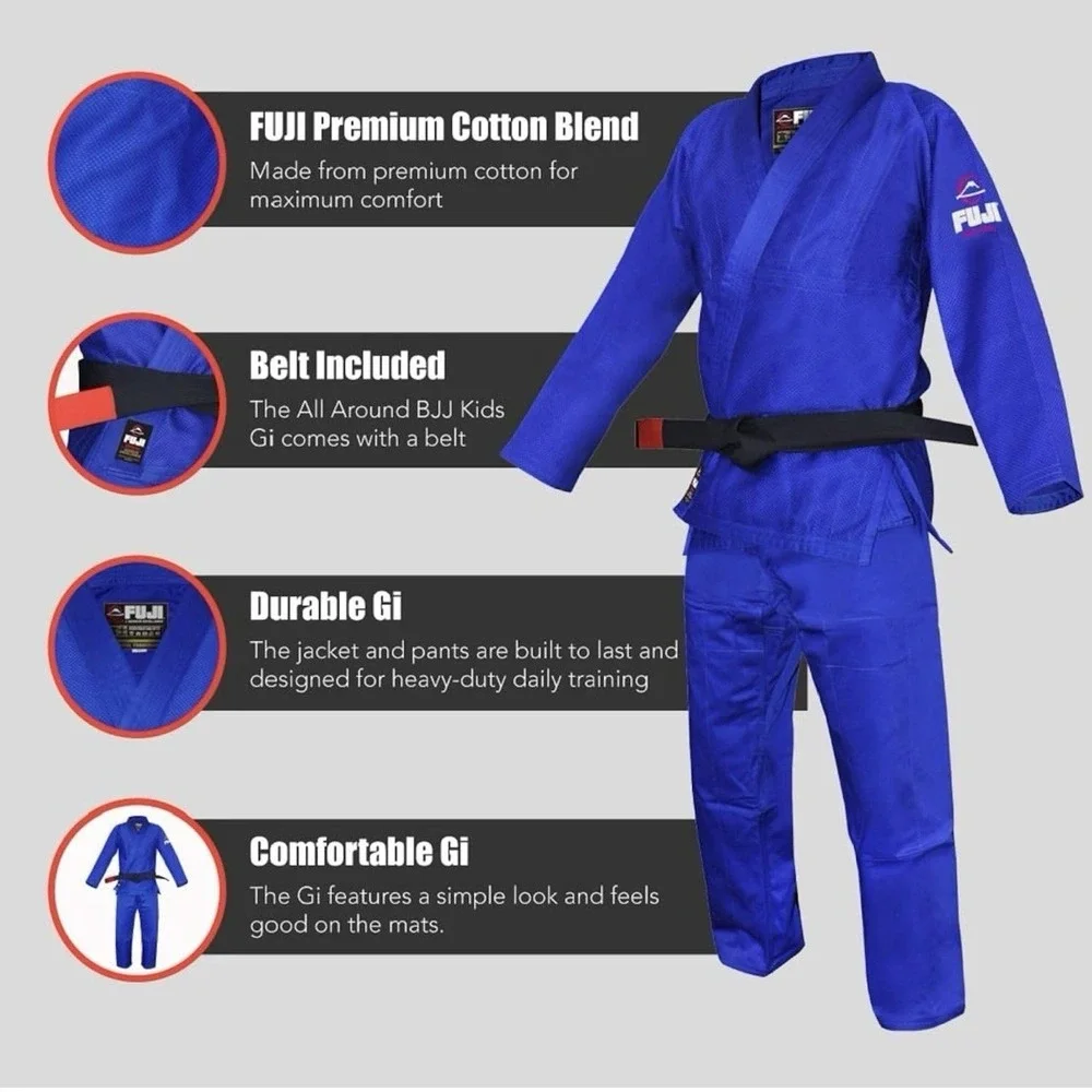 FUJI Kids All-Around Brazilian Style Jiu Jitsu Uniform with‎ C0-Sized White Belt